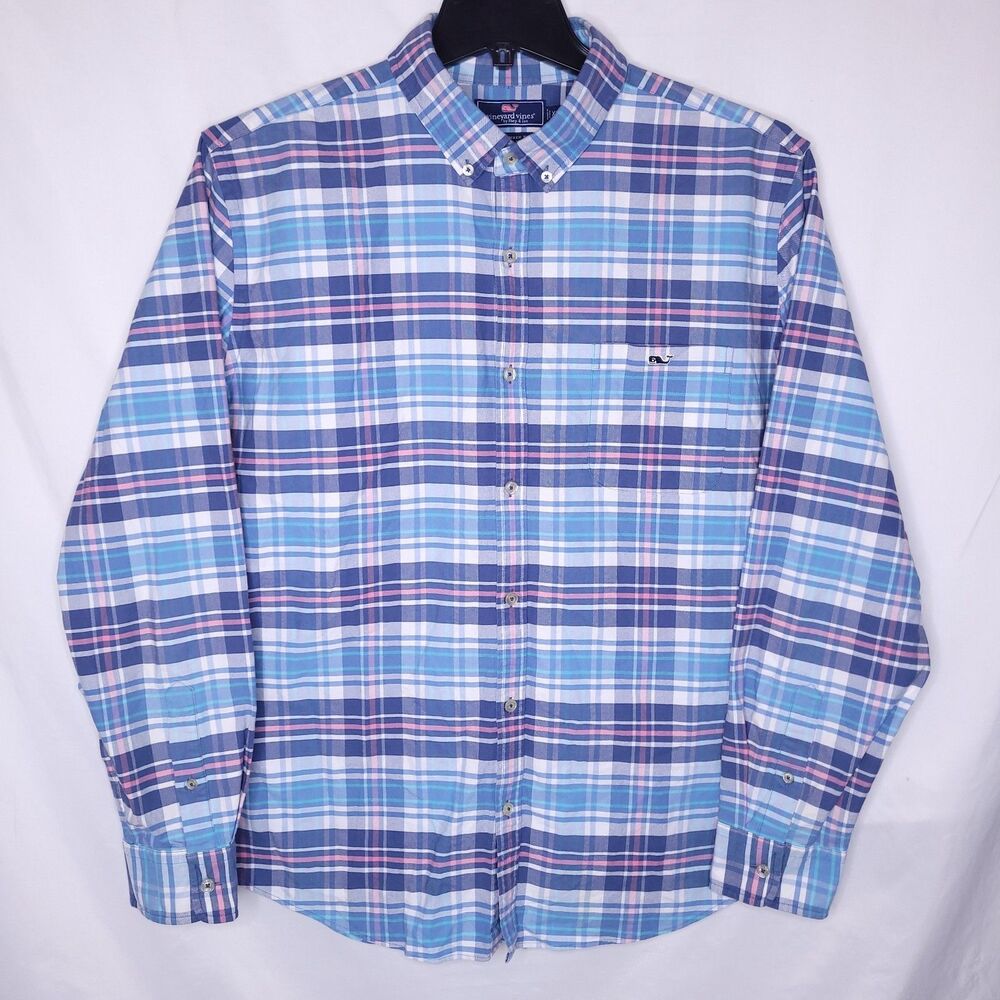Vineyard Vines Tucker Shirt Mens XL Plaid Blue, Pink  Slim Fit